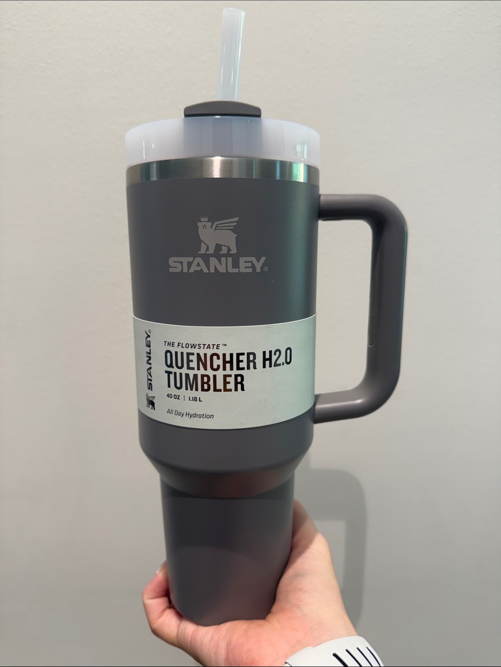 40oz Grey Stanley Tumbler – Dark Gray with Cream Lid